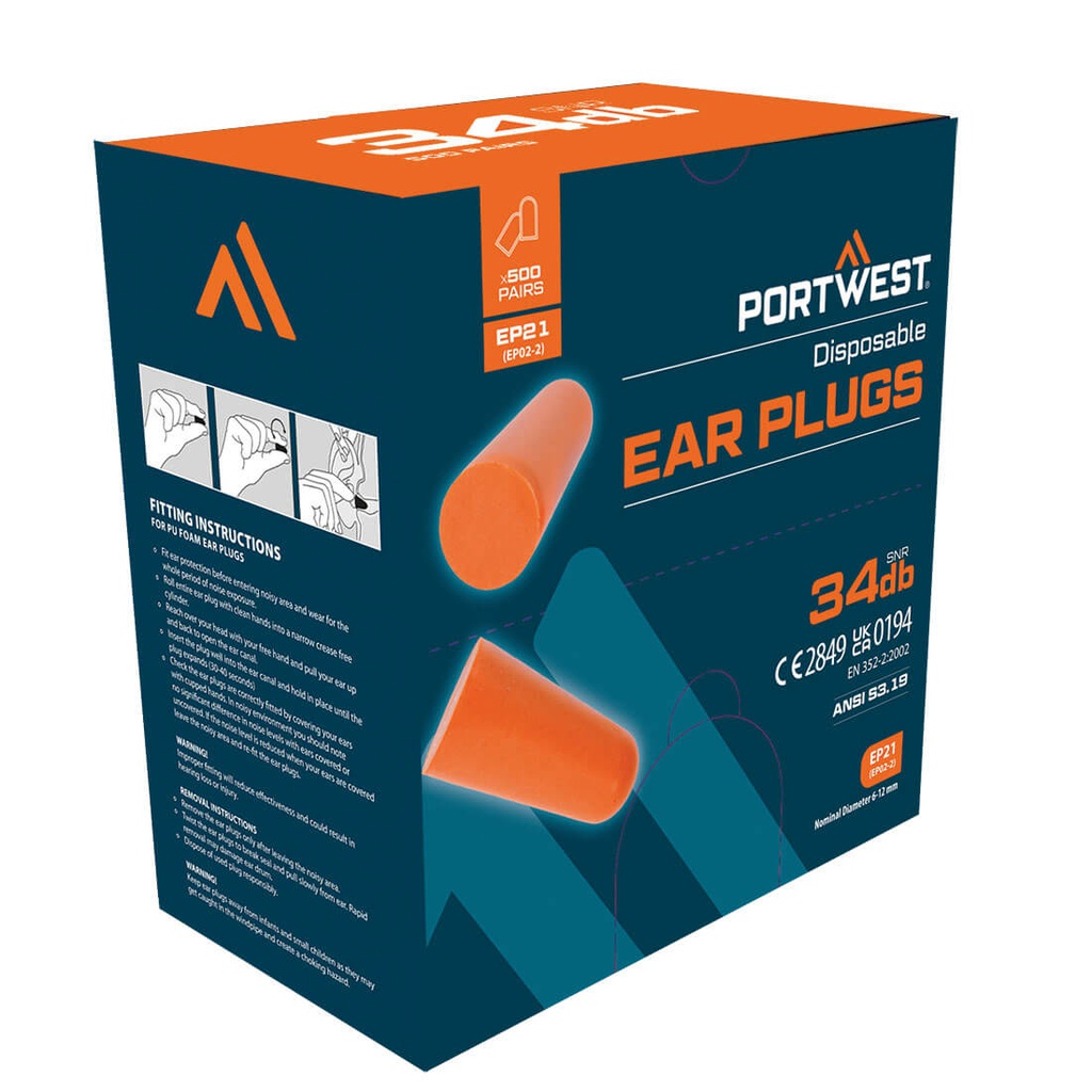Portwest EP21 Ear Plug Dispenser Refill Pack (500 pairs) 